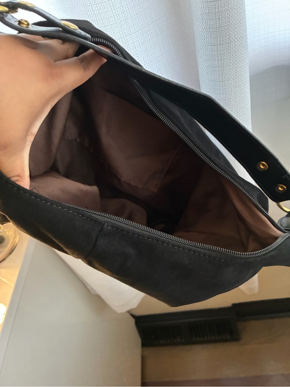 Classic Black Hobo Shoulder Bag - Soft Suede Look - Picture 3 of 3